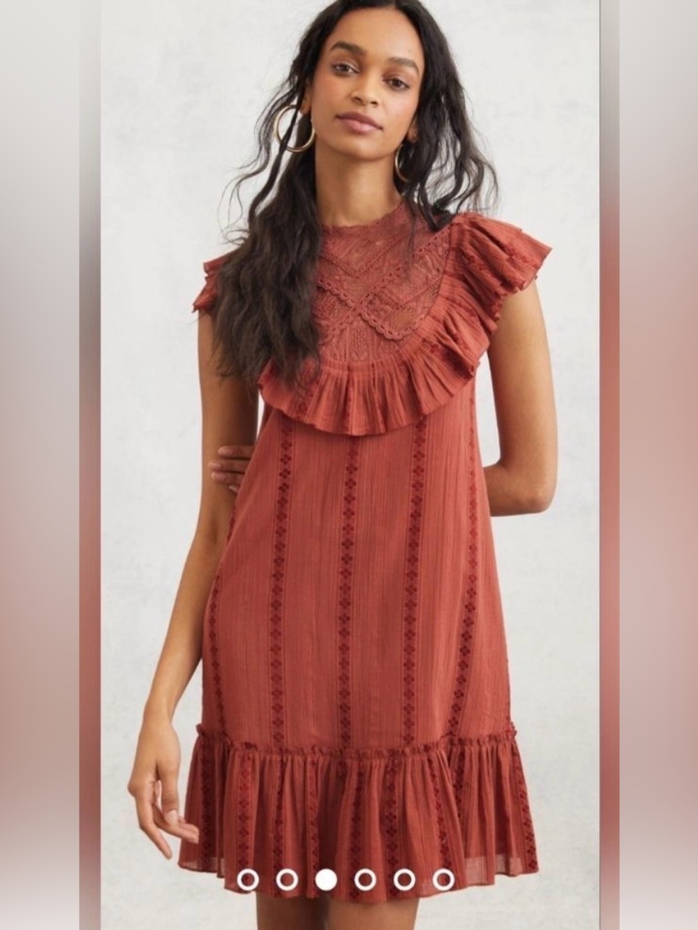 Anthropologie Othilia Rust Ruffle Lace Yoke Mini Dress